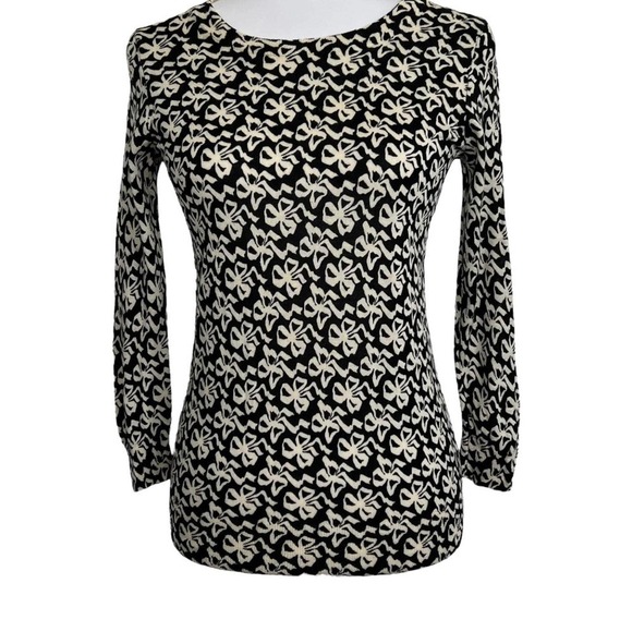 J.CREW Sweater Merino Wool Black Bow Print Size XS - Picture 1 of 10